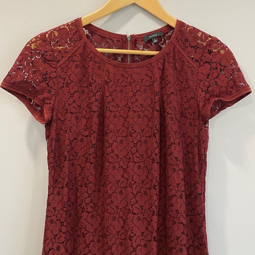 Aritzia Talula Oji Bugundy Lace Short Sleeve Mini Dress Small - Picture 3 of 9